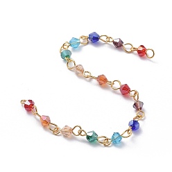 Золотой Ручной работы из бисера цепи, со стеклянными бусинами и 304 ушками из нержавеющей стали, несварные, золотые, 39.37 дюйм (100 см), бусины : 4x4 мм, 1 м / прядь