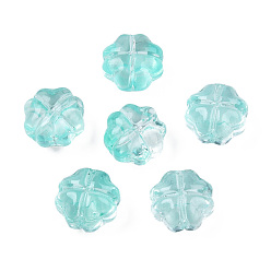 Turquoise Transparent Spray Painted Glass Beads, Clover, Turquoise, 11.5x11.5x7.5mm, Hole: 1mm