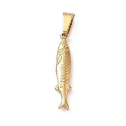 Fish 304 подвески из нержавеющей стали, с 201 защелкой из нержавеющей стали на поручнях, амулеты с морскими животными, золотые, ионное покрытие (ip), рыба, 27x5.5x3.5 мм, отверстие : 7x4 мм