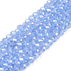 Светло-Голубой Стеклянные бусины с гальваническим покрытием , с покрытием AB цвета, граненые, рондель, Небесно-голубой, 2.3~2.7x2 мм, отверстие : 0.4 мм, около 135~140 шт / нитка, 26~27 см