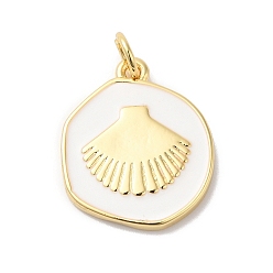 Shell Shape Подвески из латуни с эмалью в стойку, долговечный, без кадмия и без свинца, реальный 18 k позолоченный, плоский круглый шарм, формы раковины, 18x15.5x2 мм, отверстие : 3.4 мм