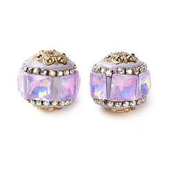 лаванда Ручная полимерная глиняная индонезия бисер, круглые, с сердечником из сплава и смоляными стразами, золотой свет, лаванда, 20~20x19 мм, отверстие : 2.4 мм