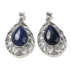 Lapis Lazuli Natural Lapis Lazuli Pendants, Antique Silver Plated Alloy Teardrop Charms, 48.5x33x12~13mm, Hole: 8x6.5mm