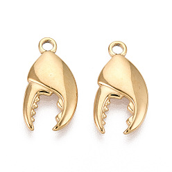 Настоящее золото 18K 304 подвески из нержавеющей стали, ионное покрытие (ip), амулет клешня краба, реальный 18 k позолоченный, 17.5x9x2 мм, отверстие : 1.8 мм
