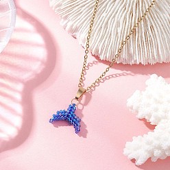 Королевский синий Подвеска в виде хвоста русалки из бисера Miyuki Delica 304 Женские ожерелья из нержавеющей стали с цепочкой, золотые, королевский синий, 17.80 дюйм (45.2 см)