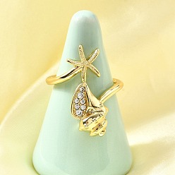 Морская звезда Кольца-манжеты с микропаве из латуни и кубическими цирконами в морском стиле для женщин, без кадмия и без свинца, реальный 18 k позолоченный, морская звезда, 27 мм, размер США 8 1/2 (18.5 мм)