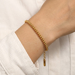 Real 18K Gold Plated 4MM 304 Stainless Steel Round Beaded Bracelets for Women, Real 18K Gold Plated, 6.69 inch(17cm)