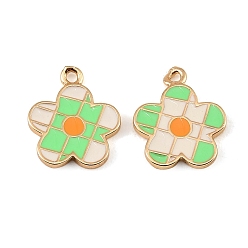 Lime Green Brass Enamel Pendants, Flower Charms, Real 18K Gold Plated, Lime Green, 18x15x2mm, Hole: 1.5mm