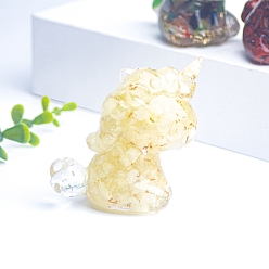 Лимонный Кварц Украшение для дисплея единорога из смолы, с натуральной лимонно-кварцевой крошкой внутри статуй для украшения домашнего офиса, 45x30x60 мм