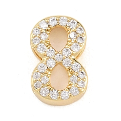 Number Латунные микро проложить кубического циркония подвески, числовые прелести, долгоиграющий, стойки покрытие, без свинца и без кадмия, реальный 18 k позолоченный, 8, 14x8x5 мм, отверстие : 10.5x2 мм