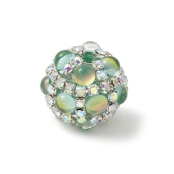 Темный Морско-зеленый Сверкающие акриловые инкрустированные круглые бусины, с цепочками из страз и стеклом, для ручек с бусинами, брелки и украшения, темно-зеленый, 18.5~19x16~16.5 мм, отверстие : 2.5 мм