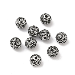 Античное Серебро Ретро 316 хирургические бусины из нержавеющей стали, круглые с сердцем, ручная полировка, античное серебро, 8 мм, отверстие : 1.5~1.8 мм