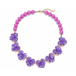 Сине-фиолетовый Эмалевые цветочные ожерелья из цинкового сплава, круглые ожерелья из смоляных бусин, золотые, синий фиолетовый, 17.09 дюйм (43.4 см)