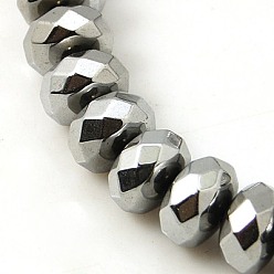 Silver Plated Non-magnetic Synthetic Hematite Beads Strands, Rondelle, Silver Plated, 8x5mm, Hole: 1mm, about 76pcs/strand, 16 inch