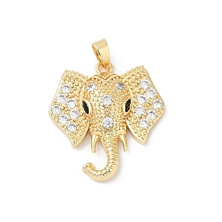 Настоящее золото 18K Латунные микропаве прозрачные подвески с фианитом, Слон прелести, без свинца и без кадмия, стойки покрытие, реальный 18 k позолоченный, 23.5x21.5x4.5 мм, отверстие : 5x2.5 мм