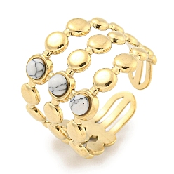 Синтетическая Бирюза Ионное покрытие (ip) 304 манжеты из нержавеющей стали с синтетической бирюзой, круглые открытые кольца с широкой полосой для женщин и мужчин, реальный 18 k позолоченный, 15 мм, внутренний диаметр: регулируемый