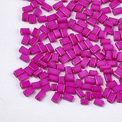 Magenta Baking Paint Glass Flat Beads, Rectangle, Magenta, 4~7x3~4x2.5mm, Hole: 0.8mm, about 2500pcs/bag
