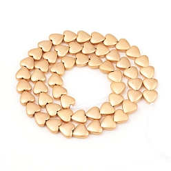 Light Gold Plated Electroplated Non-magnetic Synthetic Hematite Beads Strands, Frosted, Heart, Light Gold Plated, 8x8x3mm, Hole: 0.8mm, about 55pcs/Strand, 15.75 inch(40cm)