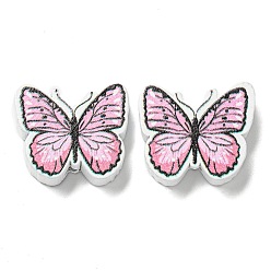Pink Печатные деревянные бусины, бабочка / пчелы, розовые, 17~17.5x20x6 мм, отверстие : 2.5 мм