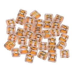 Clear Transparent Electroplate Acrylic Multi-Strand Links, Rectangle with Mixed Golden Letter, Clear, 8.5x7.5x4mm, Hole: 1.5mm, about 780pcs/200g