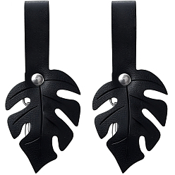 Черный 2 шт. зажимы для кардигана из искусственной кожи с листьями, зажимы воротника свитера, со сплавом, чёрные, 160x68x11 мм