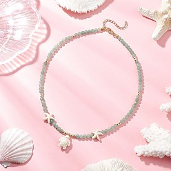 Темный Морско-зеленый Летние ожерелья с подвеской в виде морской черепахи из натурального зеленого авантюрина, ограненного круглыми бусинами, окрашенной синтетической бирюзой, золотые, темно-зеленый, 16.26 дюйм (41.3 см)