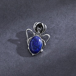 Lapis Lazuli Natural Lapis Lazuli Pendants, with Antique Silver Alloy Finding, Spider Charms, 36x26mm