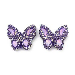 Танзания Ручной полимерной глины шариков Rhinestone, бусины в виде диско-шара с бабочкой, танзанитом, 30x34x10 мм, отверстие : 1.8 мм