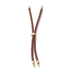 Saddle Brown Nylon Twisted Cord Bracelet Making, Slider Bracelet Making, with Eco-Friendly Brass Findings, Round, Golden, Saddle Brown, 8.66~9.06 inch(22~23cm), Hole: 2.8mm, Single Chain Length: about 4.33~4.53 inch(11~11.5cm)