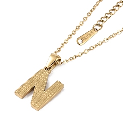 Letter N Ion Plating(IP) Initial Letter 304 Stainless Steel Pendant Necklaces, Real 18K Gold Plated, Letter N, 15.87 inch(40.3cm), Pendant: about 17x11.5mm