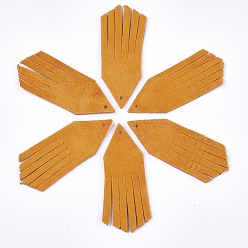 Orange Eco-Friendly Sheepskin Leather Tassel Pendants, Gold, 49x18x1mm, Hole: 1.4mm