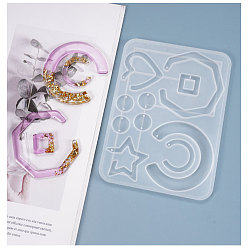 White Geometric Pendant & Links Silicone Molds, Resin Casting Molds, For DIY UV Resin, Epoxy Resin Earring Jewelry Making, White, 144x106x5mm