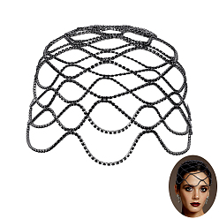 Черный Цвет Металла 1поликарбонатный сетчатый головной убор со стразами, Железная цепочка на голову, свадебные аксессуары для волос для женщин и девочек, металлический черный , 215x3.5 мм