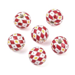 Красный Рождественские печатные европейские бусины из дерева схима, круглые, красные, 16 мм, отверстие : 4 мм