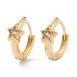 Прозрачный Серьги-кольца из латуни с микропаве из прозрачного кубического циркония, долговечный, звонить звездочкой, реальный 18 k позолоченный, прозрачные, 13x12x2 мм, штифты : 1 мм