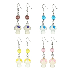 (52) Непрозрачная лаванда Серьги с подвесками из смолы в виде грибов, Длинные серьги-капли из стеклянных бусин с латунными штифтами, разноцветные, 55x14 мм