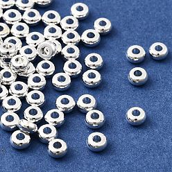 Серебро Латунные бусины, долговечный, стойки покрытие, плоско-круглые, серебряные, 6x2 мм, отверстие : 2 мм