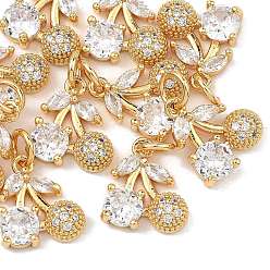 Настоящее золото 18K Латунные микропаве прозрачные подвески с фианитом, без кадмия, без никеля и без свинца, черри прелести, реальный 18 k позолоченный, 12.5x11.5x4 мм, Перейти кольцо: 5x1 мм, внутренний диаметр: 3 мм