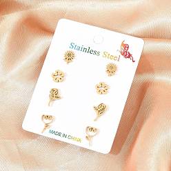 Золотой 4 Парные серьги ко Дню святого Валентина 304 Серьги-гвоздики из нержавеющей стали, цветок, золотые, 7.5~11.5x6.5~7.5 мм