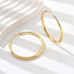 Real 18K Gold Plated 304 Stainless Steel Big Hoop Earrings, Real 18K Gold Plated, 62mm