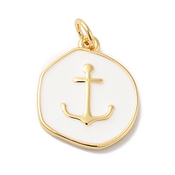 Anchor & Helm Подвески из латуни с эмалью в стойку, долговечный, без кадмия и без свинца, реальный 18 k позолоченный, плоский круглый шарм, якорь и штурвал, 18x15.5x2 мм, отверстие : 3.4 мм