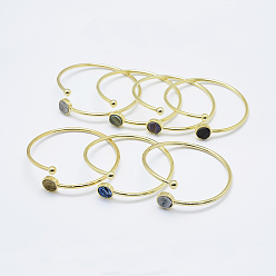Golden Brass Cuff Bangles, with Natural Druzy Agate, Flat Round, Golden, 2-1/4 inch(58mm)