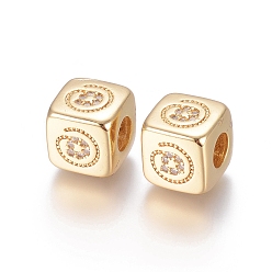Золотой Латунные микро проложить Цирконий Европейский бисером, бусины с большим отверстием, долговечный, куб с узором знака, прозрачные, золотые, 9x9x9.5 мм, отверстие : 4.5 мм