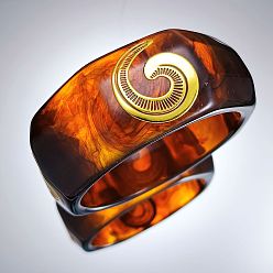 Shell Shape Ocean 304 Stainless Steel Resin Bangles, Golden, Chocolate, Shell Shape, Inner Diameter: 2.36 inch(6cm)