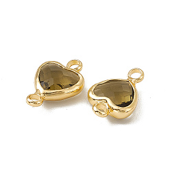 Jet Brown Flare Transparent K9 Glass Connector Charms, Heart Links, with Light Gold Tone Brass Findings, Jet Brown Flare, 14x8.5x3.7mm, Hole: 1.8mm