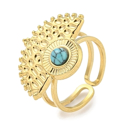 Synthetische Türkis Ionenplattierung (IP) 304 Manschettenringe aus synthetischem Türkis aus Edelstahl, Fächerringe für Damen, echt 18 k vergoldet, 22.5x17.5 mm, Innendurchmesser: verstellbar
