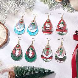 (52) Непрозрачная лаванда 4 пары рождественских сережек-капель из искусственной кожи, с 304 нержавеющей стали серьги крючки, золотые, разноцветные, 81.5x37 мм