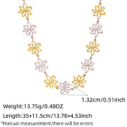 Golden & Stainless Steel Color Duo Tone 304 Stainless Steel Hollow Flower Link Chain Necklaces for Women, Golden & Stainless Steel Color, 13.78 inch(35cm)