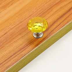 Yellow Transparent Glass Drawer Knob, with Alloy Findings and Screws, Cabinet Pulls Handles for Drawer, Doorknob Accessories, Diamond, Yellow, 30x30mm