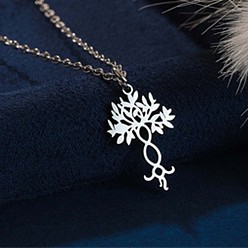 Tree of Life 304 подвески из нержавеющей стали с лазерной резкой, цвет нержавеющей стали, не тускнеет, древо жизни, 15.75 дюйм (40 см), Кулон : 20x12 мм